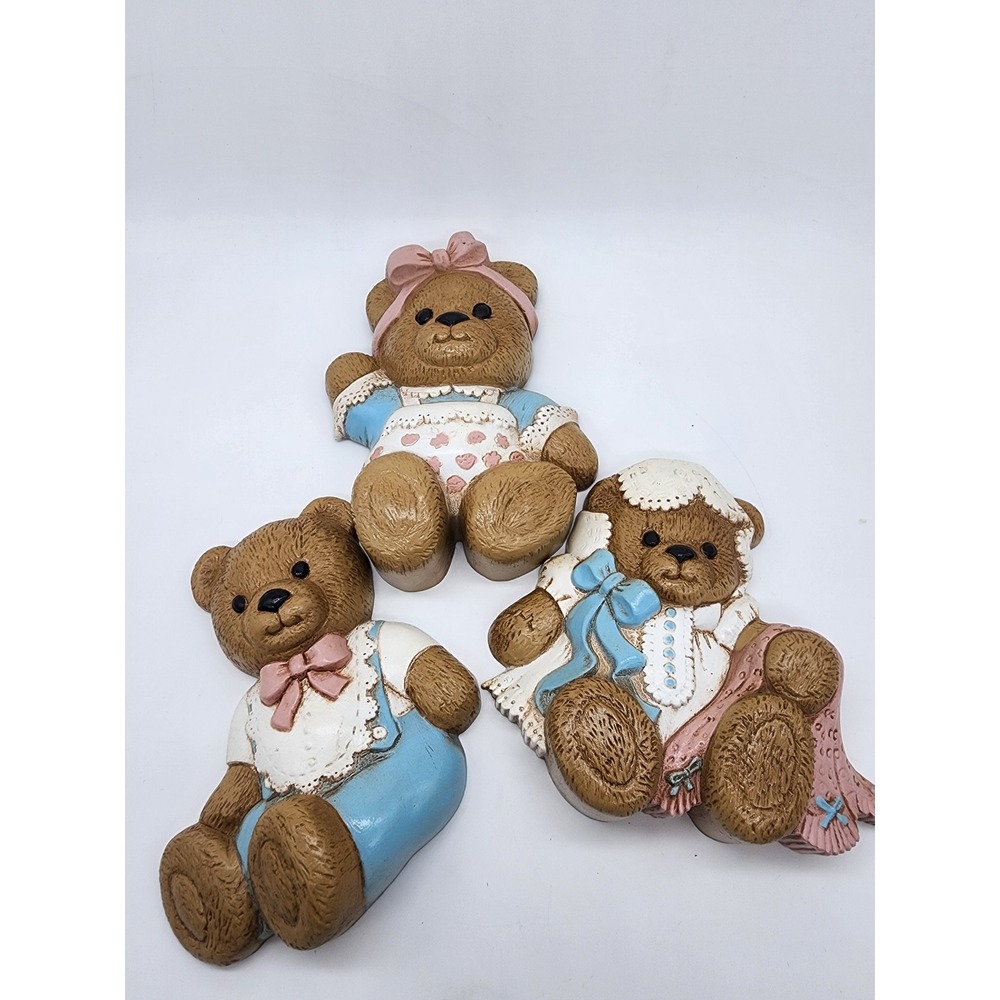 Vintage Burwood Products Teddy Bear Wall Decor Set 3 Nursery 1994 MCMXCIV USA